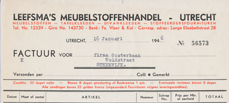 711626 Kop van een factuur van Leefsma’s Meubelstoffenhandel - Utrecht, correspondentieadres: Lange Elisabethstraat 28 ...